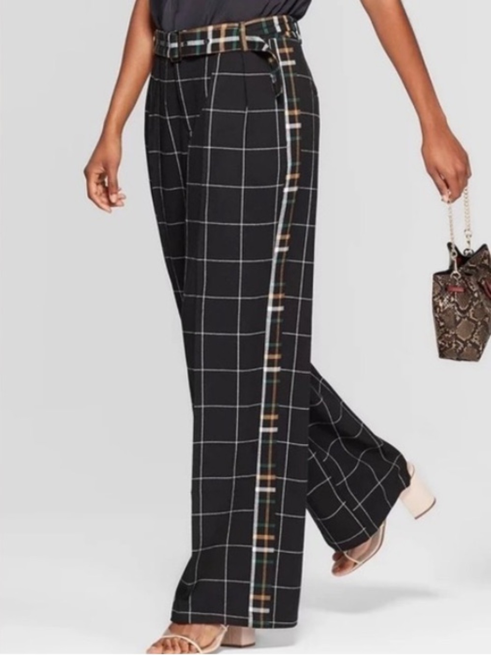 WHO WHAT WEAR Women’s Check Plaid Contrast Straight Dress Pants Size 16 -31” NWT
